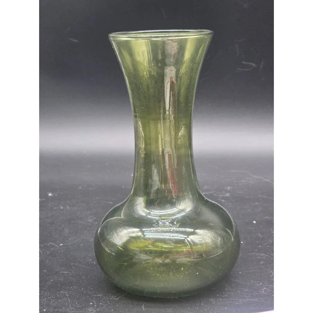 Mid-Century Modern Olive Green Blown Glass Vase